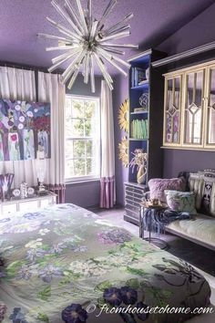Chandelier Starburst Purple Ceiling Floral Duvet Maximalist Lighting