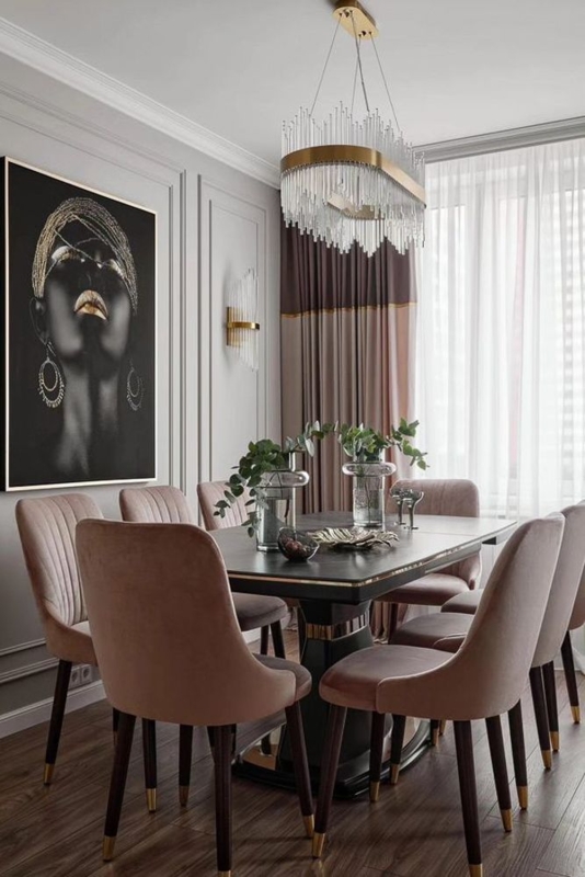 Channel Tufted Dining Chair Set in Mauve Glam Dining Room Layout