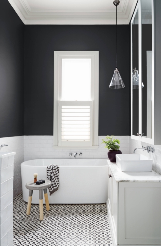 Charcoal and White Bathroom Ideas: Subway Tile Wainscoting