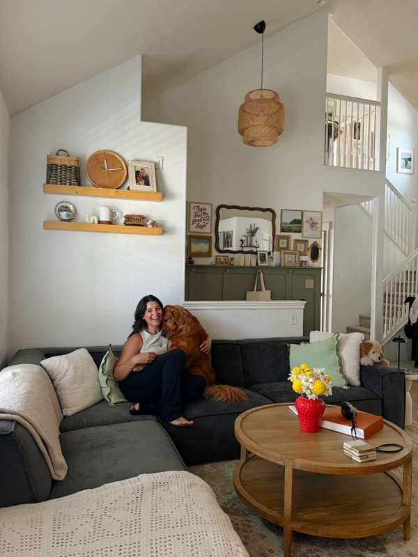 Charcoal Gray Sectional Living Room with Vaulted Ceiling Layout