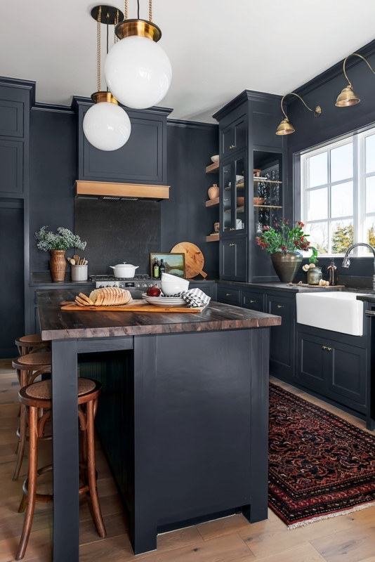 Charcoal Kitchen Island with Butcher Block Countertop