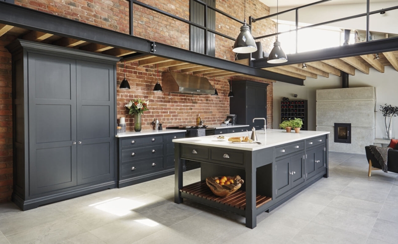 Charcoal Shaker Kitchen Cabinets in Loft Kitchen Mezzanine Design