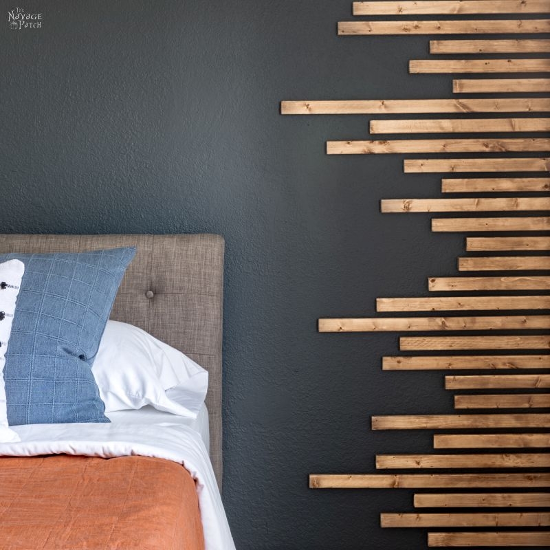 Charcoal Wood Slat Wall Paneling with Staggered Layout