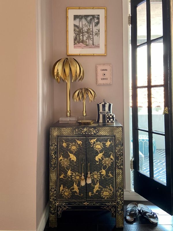 Chinoiserie Accent Cabinet Styling with Cabana Service Sign