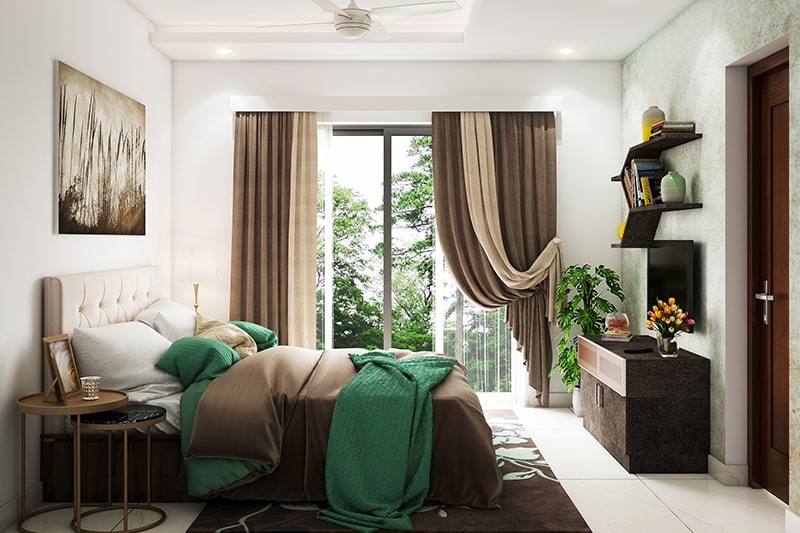 Chocolate Curtains with Forest Green Accents Earthy Bedroom
