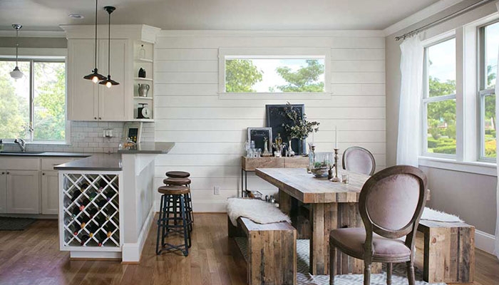 Chunky Wood Dining Table with Integrated Wine Rack