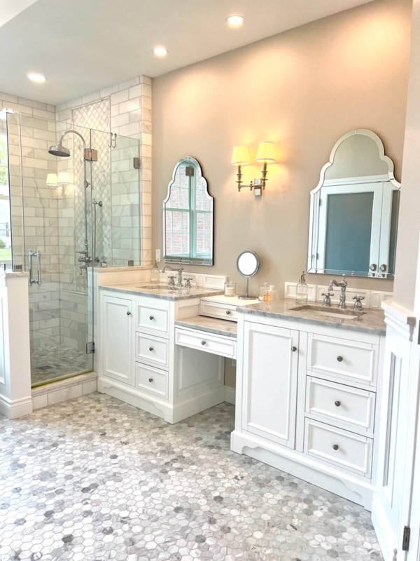 Classic Master Bath Remodel: Arched Mirrors & Makeup Bridge