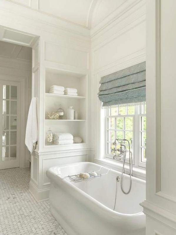 Classic Transitional White Master Bathroom with Integrated Wall Storage