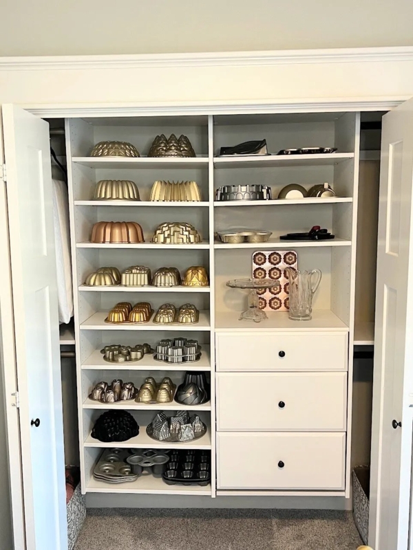 Closet System Converted for Kitchen Storage with Adjustable Shelves