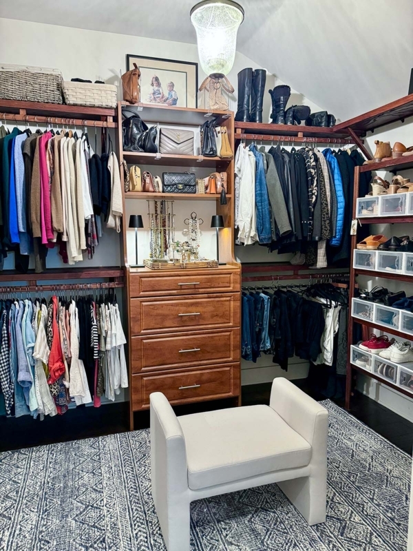 Closet System featuring Central Dresser Unit and Jewelry Shelf Lamps