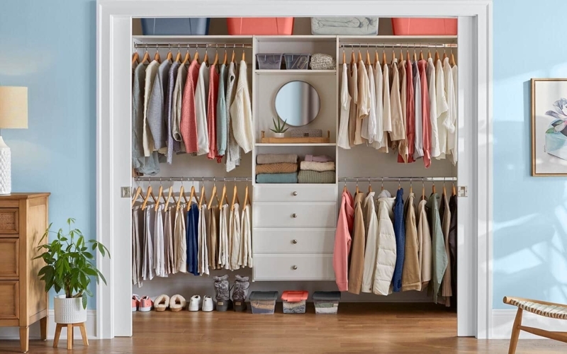 Closet System featuring Double Decker Rods and Central Tower Layout