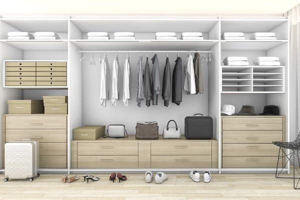 Closet System featuring Two Tone Design and Integrated Shelving