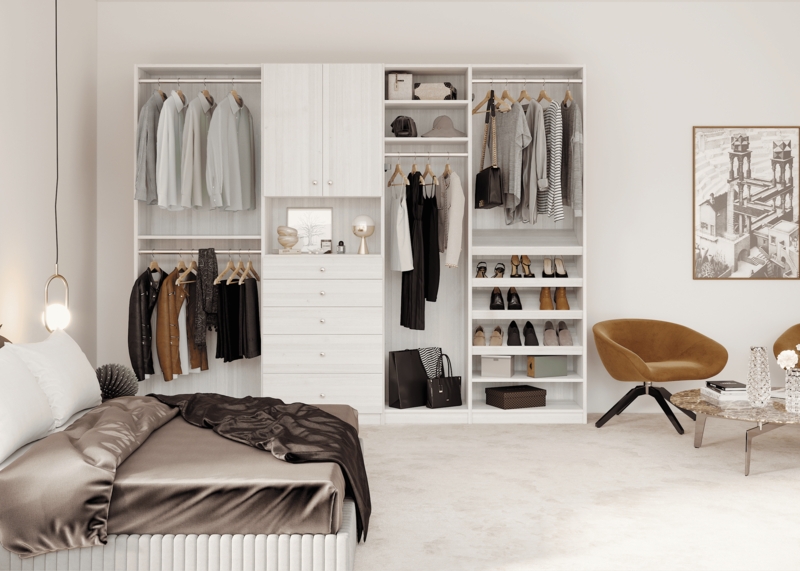 Closet System in Light Wood Finish for Minimalist Reach-In Design