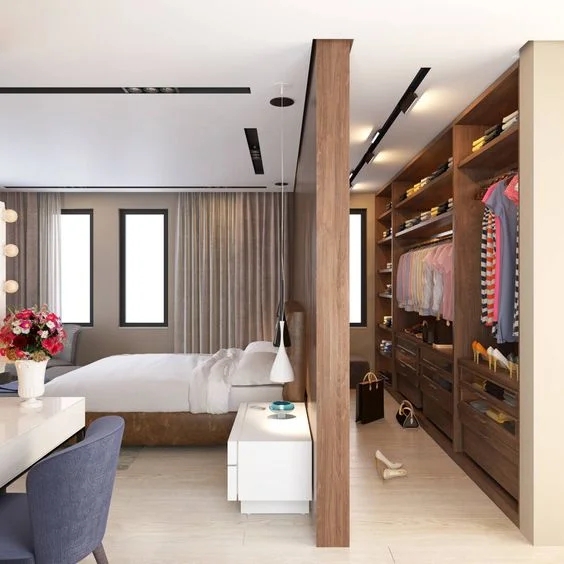 Closet System including Partition Wall Design for Minimalist Style
