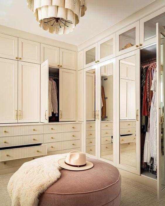 Closet System with Mirrored Doors and Ribbed Drawer Fronts
