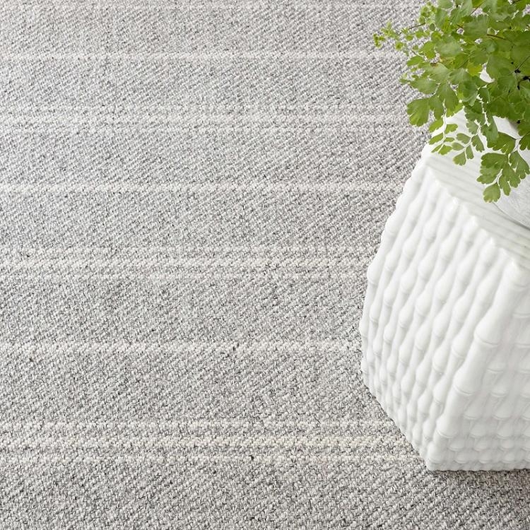 Coastal Cottage Area Rug Ivory Striped Melange Weave Flatweave