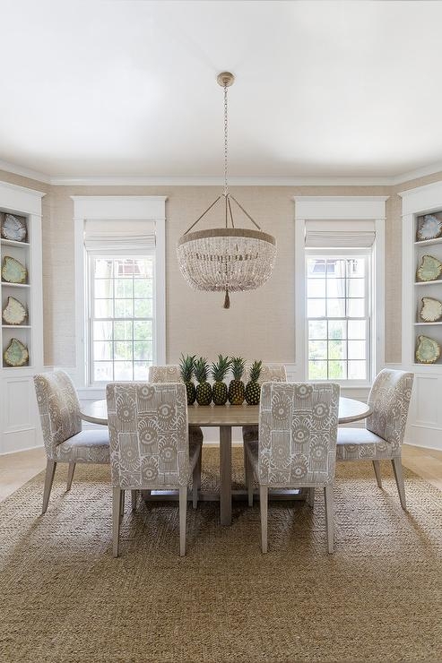 Coastal Dining Room with Beaded Empire Chandelier