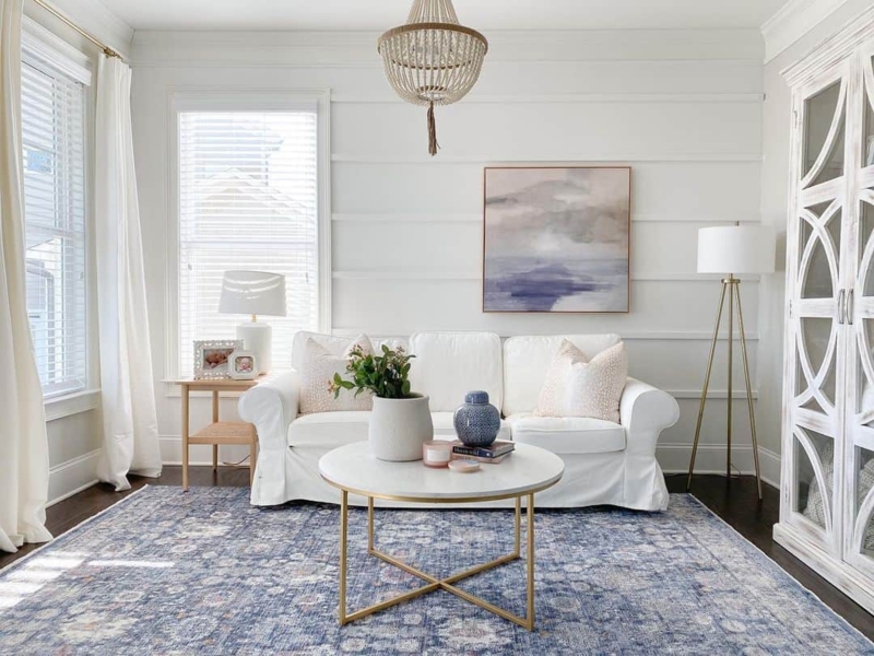 Coastal Sofa with Horizontal Shiplap Accent Wall Living Room