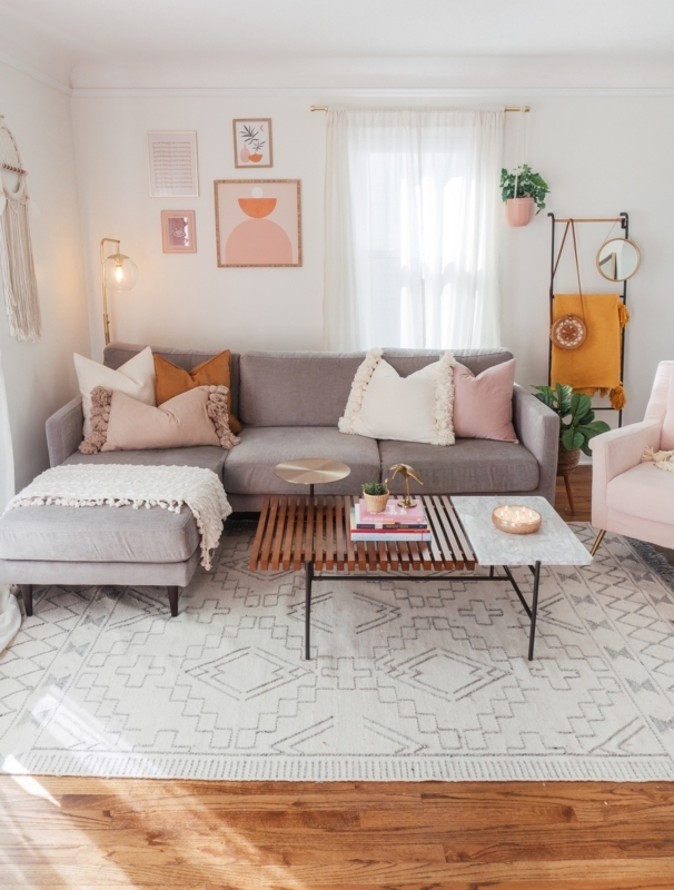 Coffee Table with Slatted Wood and Marble Top