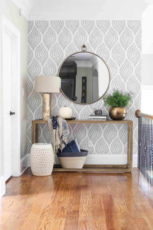 Console Table Entryway Styling with Oversized Round Mirror