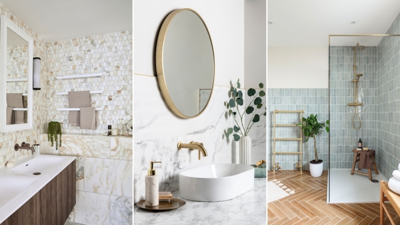Contemporary Bathroom Gold Hardware Styling Textured Tiling
