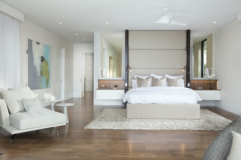 Contemporary Master Bedroom Layout with Expansive Integrated Headboard