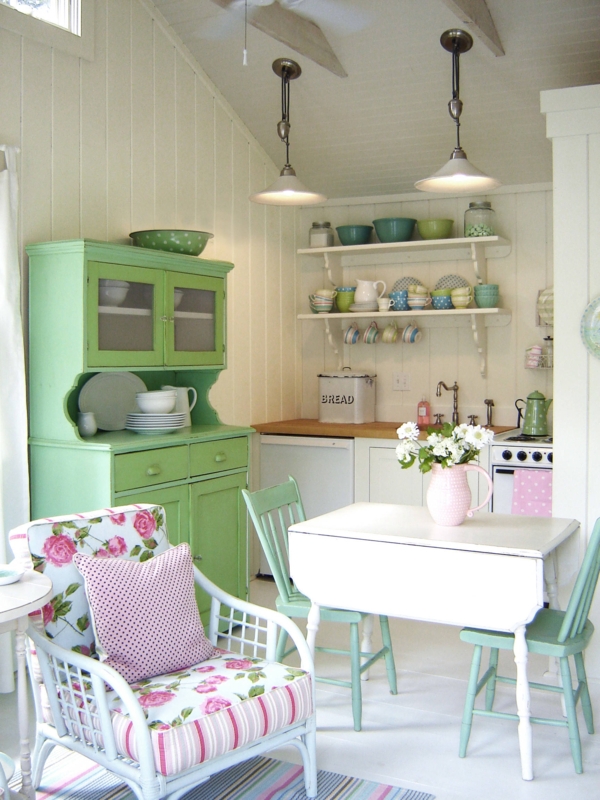 Cottage Breakfast Nook with Mint Green Hutch & Drop Leaf Dining Set