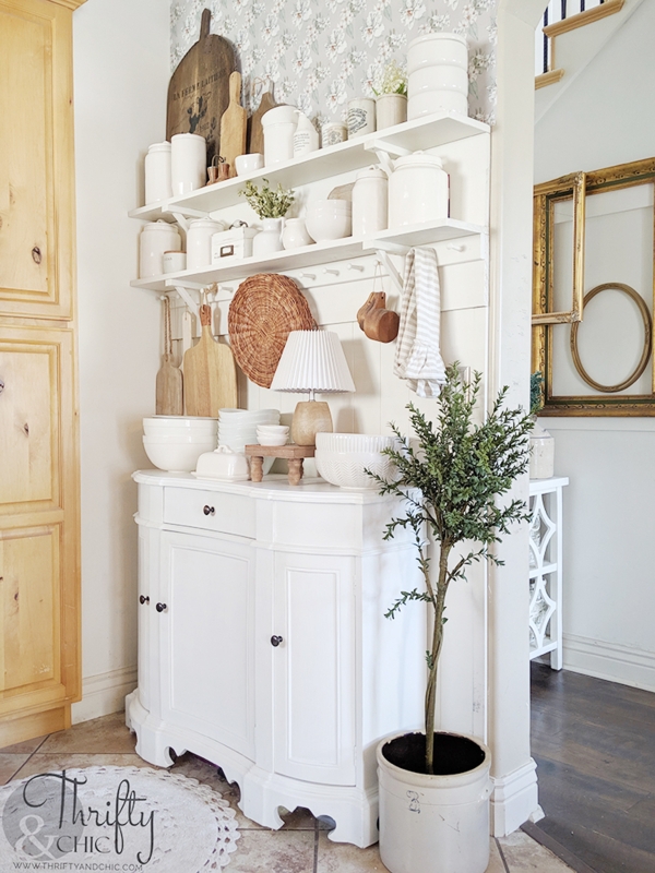 Cottage Sideboard Decor Inspiration With Shiplap Backdrop