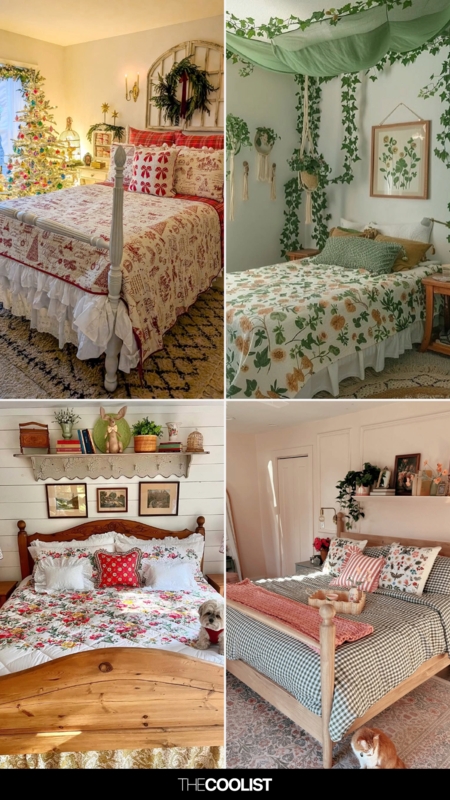 Cottagecore Bedroom Design Ideas Collage with Whimsical Canopy Styling