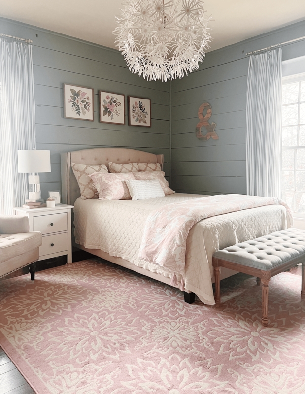 Cottagecore Bedroom featuring Upholstered Bed and Spiky Floral Chandelier