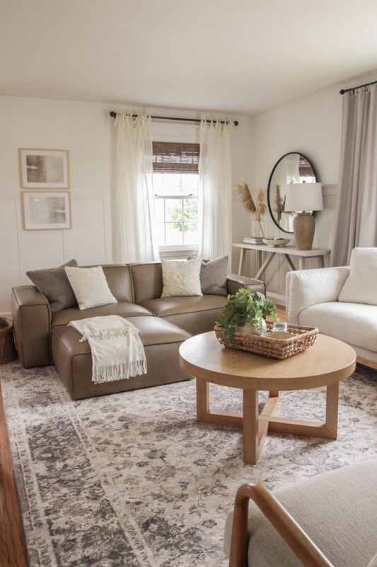 Cozy Transitional Living Room with Mixed Upholstery and Cross-Base Table