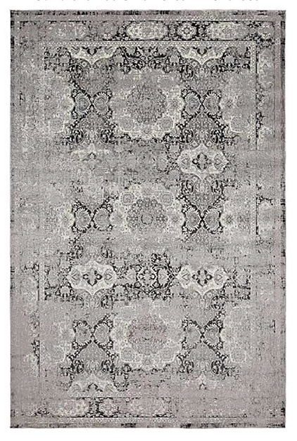 Cream and Charcoal Area Rug Bordered Floral Pattern