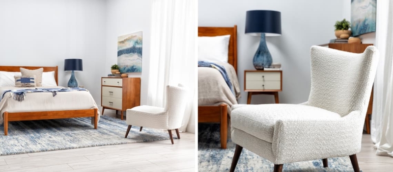 Creamy White Accent Chair with Boucle Texture for Mid-Century Style