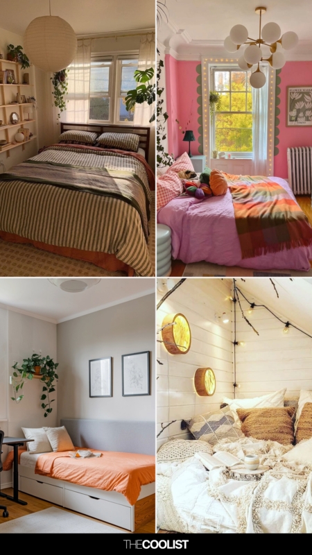 Curated Small Bedroom with Multifunctional Furniture, Warm String Lights