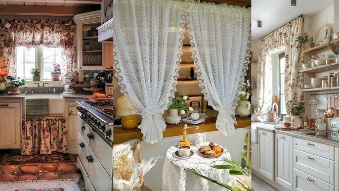 Curtains: Cozy Lace Window Treatments with Floral Patterns & Valance