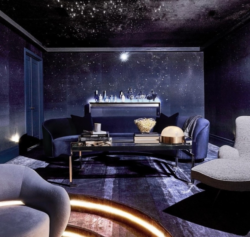 Curved Sofa Velvet Styling Celestial Themed Home Theater Decor