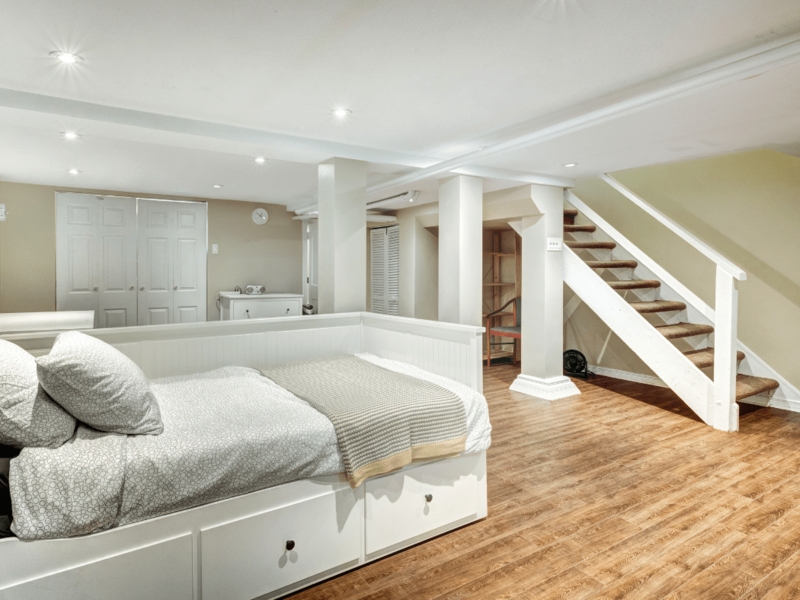 Daybed with Built-In Drawers in White Modern Farmhouse Basement