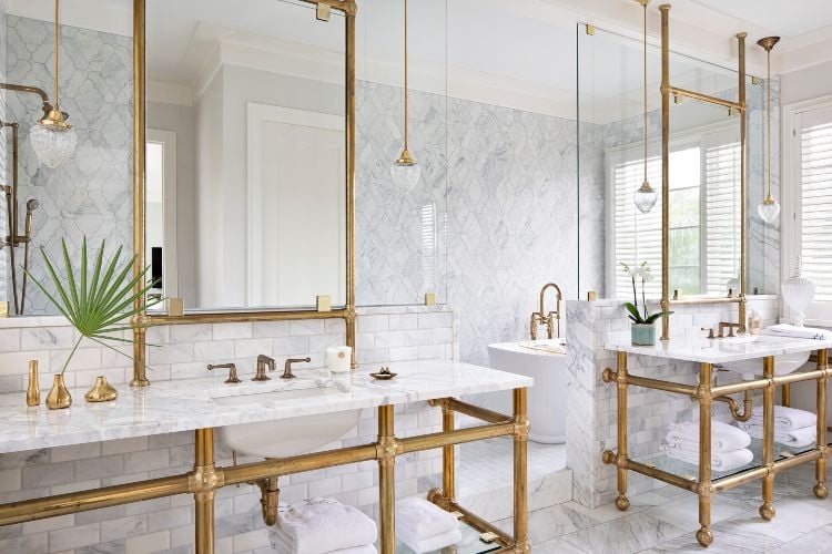 Delicate Pendant Lighting with Brass Pipe Vanities