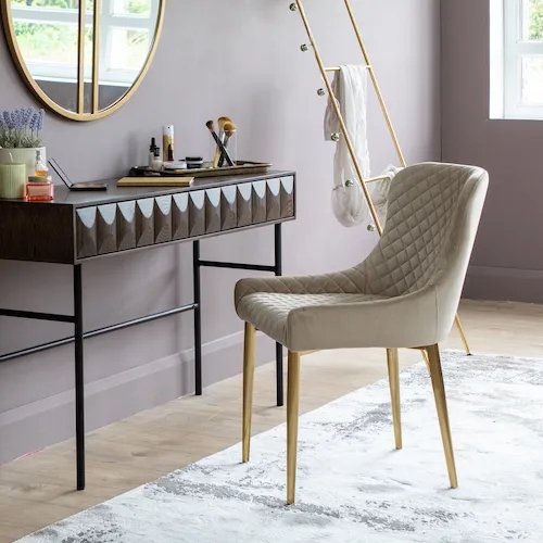Diamond Quilted Accent Chair with Gold Legs for a Modern Glam Vanity