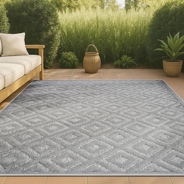 Diamond Trellis Area Rug Indoor-Outdoor Gray Transitional
