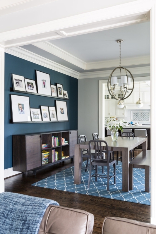Dining Room Gallery Wall with Dark Blue Accent & Picture Ledges