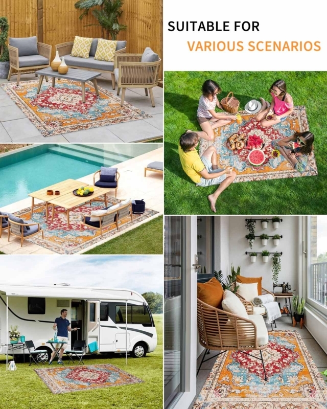 Distressed Area Rug Red Tribal Oriental Pattern Patio Decor Ideas