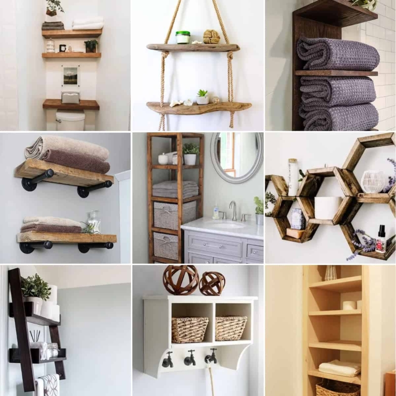 DIY Bathroom Shelving Inspiration: Multi-Material Storage Grid