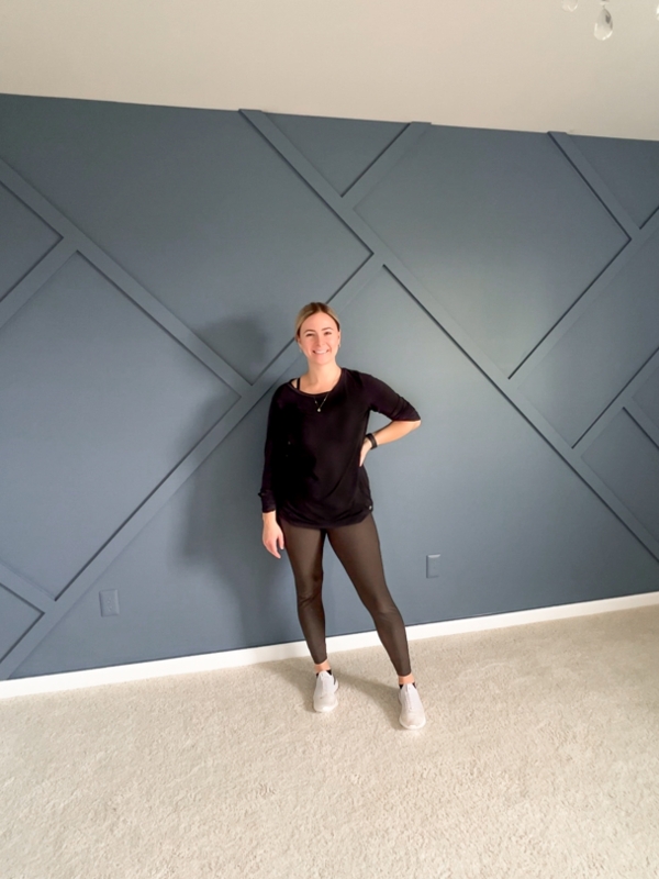 DIY Geometric Accent Wall featuring Angled Diagonal Trim Pattern