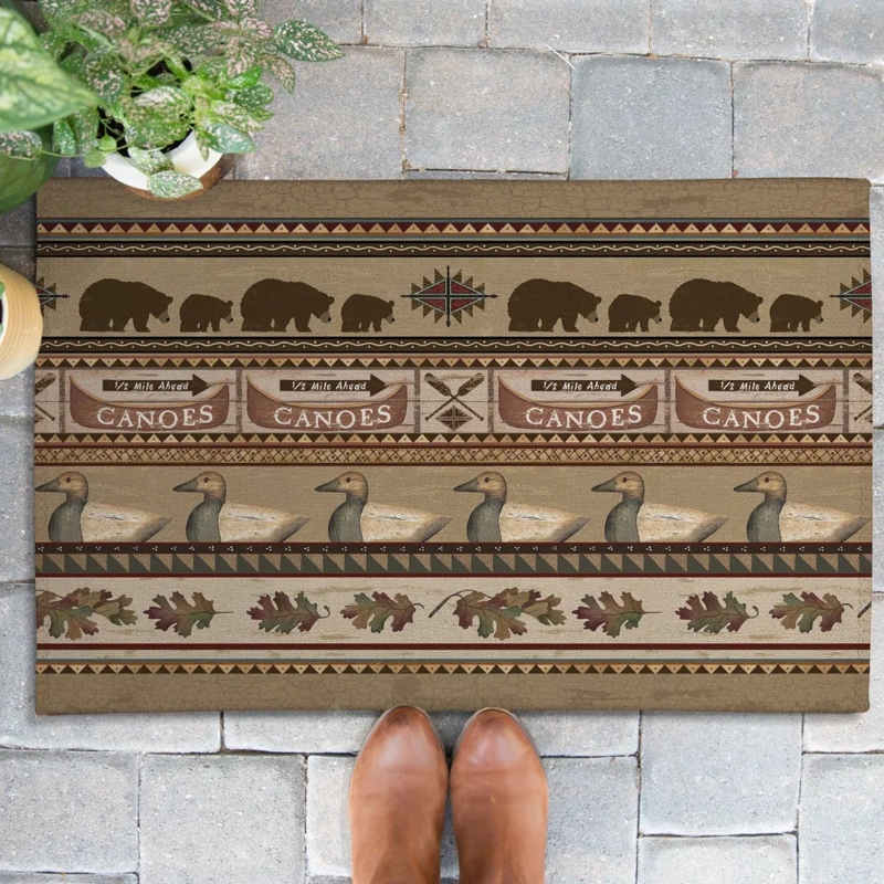 Door Mat Banded Design Duck Motifs Canoe Graphics Rustic Lodge Aesthetic