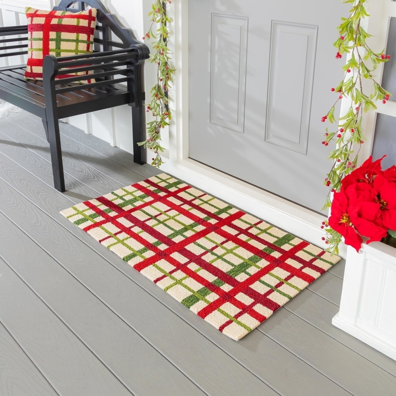 Doormat Christmas Plaid Hooked Texture Traditional Holiday Front