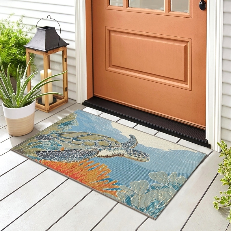 Doormat Sea Turtle Welcome Mat Weather Resistant Coastal Woven
