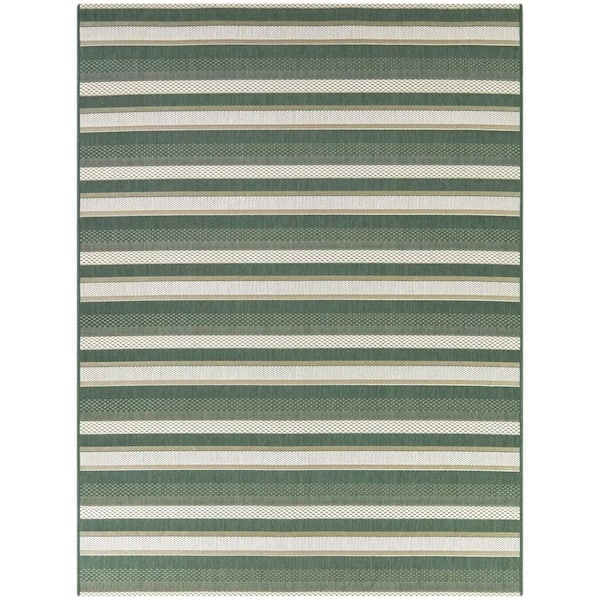 Doormat: Striped Green Entryway Rug with Earthy Tones