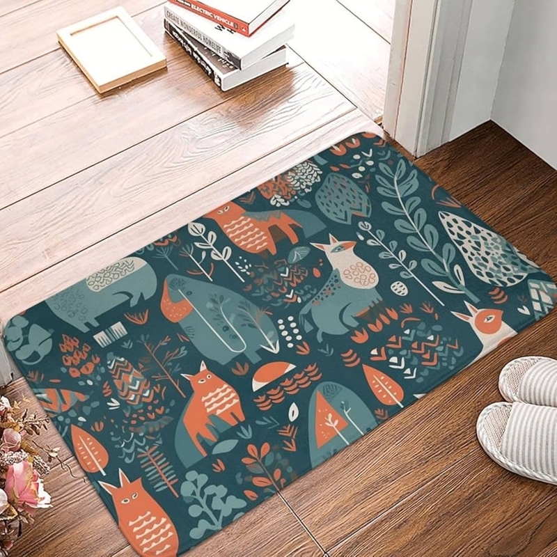 Doormat Woodland Animal Motif, Scandinavian Woodland Animal Doormat