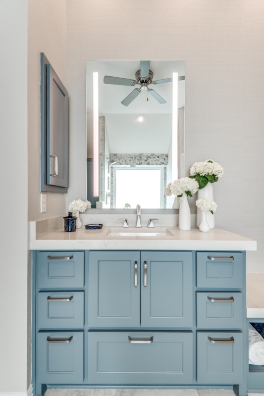 Dusty Blue Vanity with Illuminated Bathroom Mirror with LEDs